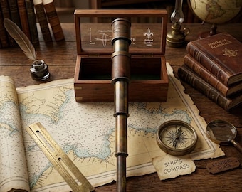 Telescopio antico in ottone da 15 pollici, cannocchiale marittimo, Dollond Londra 1920, telescopio nautico, decorazione piratesca, regalo da collezione