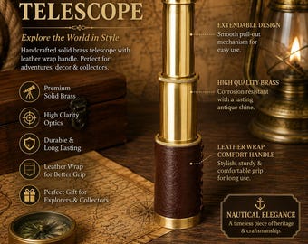 Telescopio in ottone con rivestimento in pelle, cannocchiale nautico, telescopio tascabile, decorazione marittima, regalo nautico, regalo da esploratore, oggetto da collezione