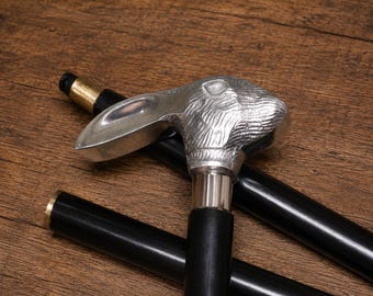 Wooden walking stick,Rabbite Shape Handle Cane,Three Fold Black Color