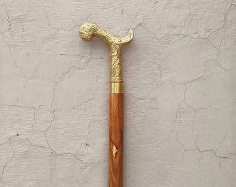 Folding Wooden Walking Cane with Brass Handle: Travel Gift