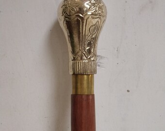 Wooden Walking Stick,Brass Handle Cane,Three Fold,Brown Color,Gift Item