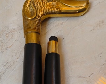 Houten wandelstok met messing handvat, drievoudige stok