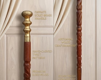 Bastone da passeggio in legno, con impugnatura in ottone, pieghevole in 3 sezioni, fusto marrone, regalo per uomo
