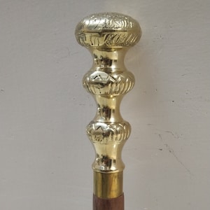 Wooden Walking Cane | Three Knob Handle Stick | Classic Brown Design