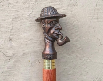 Wooden Walking Stick With Sherlock Handle,Three Fold Brown Color Cane