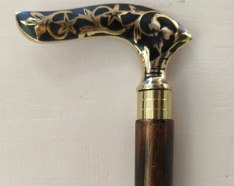 Wooden Walking stick With Brass Handle,Three Fold Antique Look Cane