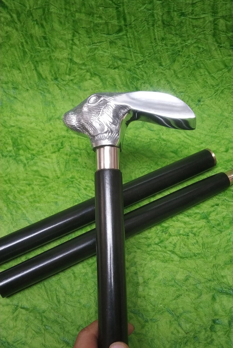 Rabbit Handle Wooden Walking Stick – Brass Animal Cane, 3 Fold Travel ...