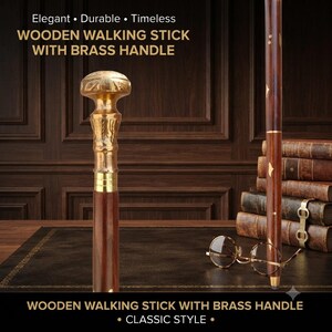 Walking Stick With Brass Knob Shape Handle,Three Fold Wooden Cane in Brown Color,Gift Item