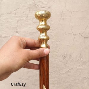 Walking stick,Brass handle Wooden Cane,Three fold,Brown Color,Use for Travel,Gift