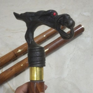 Walking Cane with Dragon Handle | Wooden 3 Fold Stick | Brown Gift Item