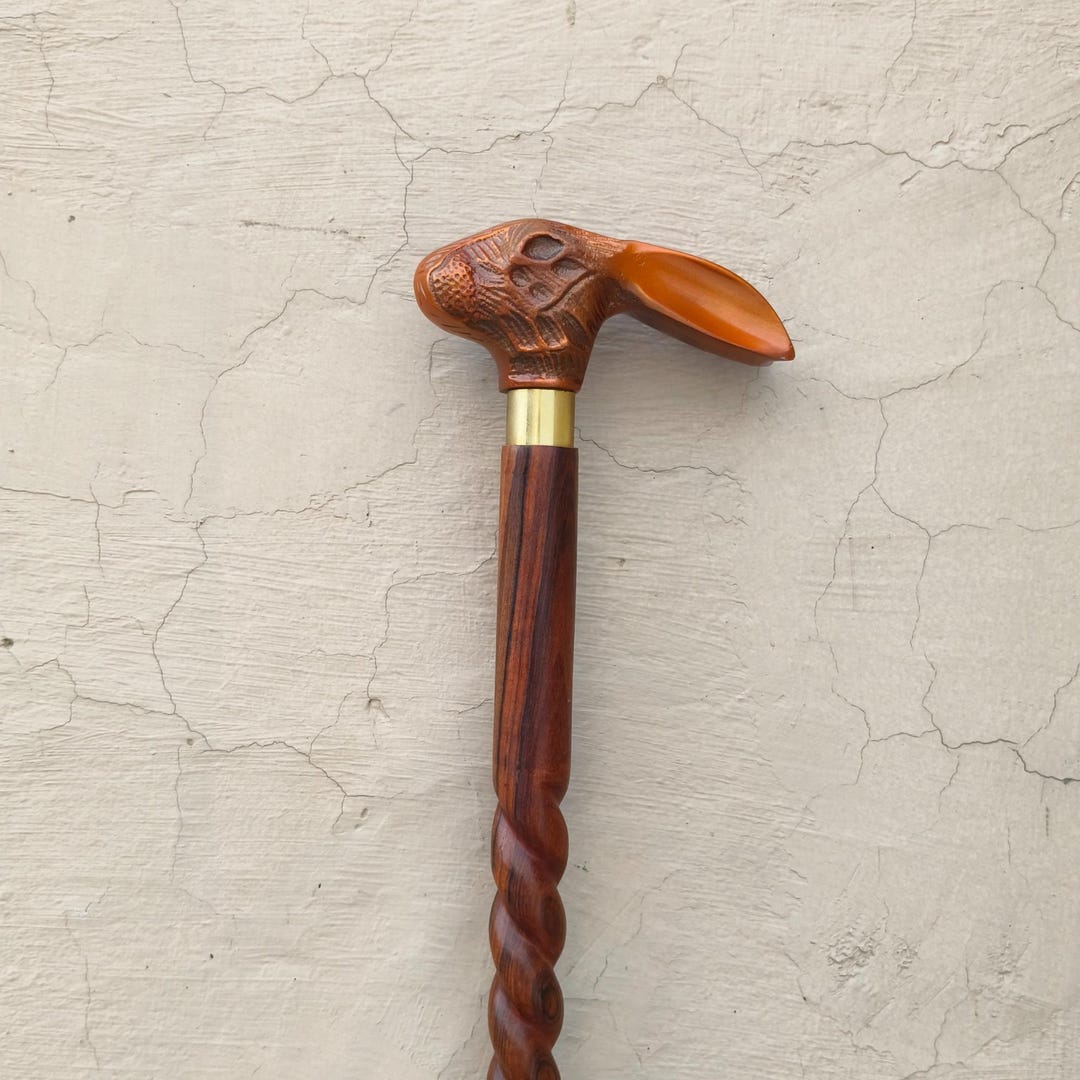 Handmade Rabbit Handle Wooden Walking Cane | Spiral Shaft | Collector ...