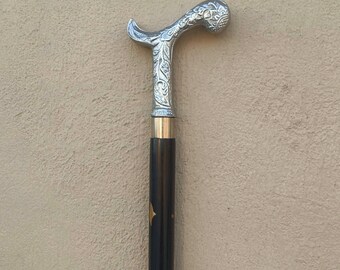 Gehstock aus Holz mit Nickel-Finish-Griff | 3er Schwarzer Klebestift | Reisefreundliches Geschenk