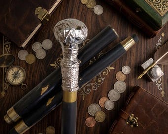 Walking Stick With Round Shape Handle,Nickel Finish,Three Fold Cane