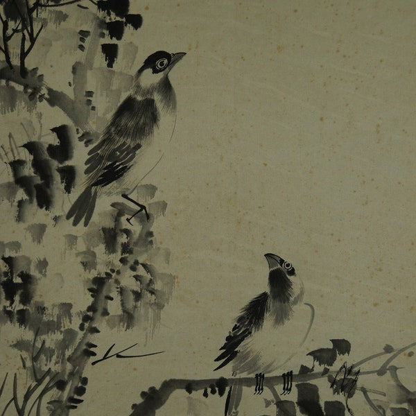 Peinture japonaise sur rouleau de Kakemono - Deux rossignols