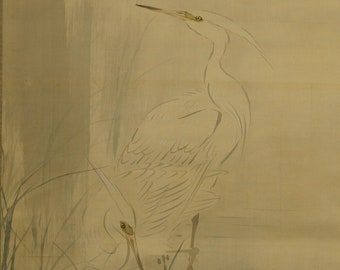 Japanese Kakemono Roll Painting - Two White Herons