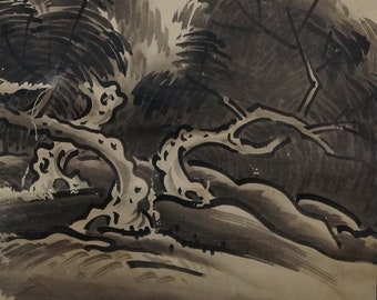 Japanese Kakemono Scroll Painting - Two Gnarled Trees