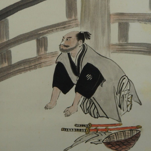 Peinture japonaise sur rouleau de Kakemono - Samouraï