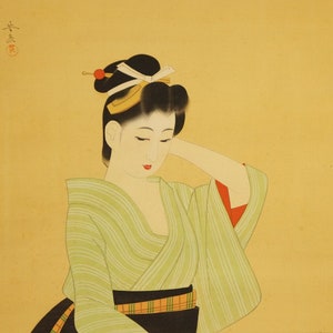 Japanese Kakemono Roll Painting - Beauty in Kimono
