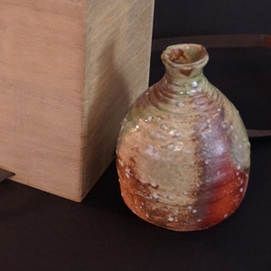 Botella de sake japonés Shigaraki (Tokkuri) hecha a mano por Shodo Sasaki