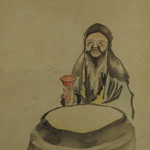 Japanese Kakemono Scroll Painting - The Drinker