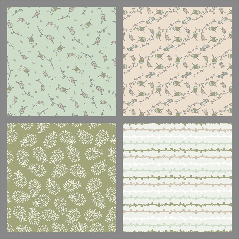 12 Paisley Floral Digital Paper Set, Seamless Textures, Flower Patterns ...
