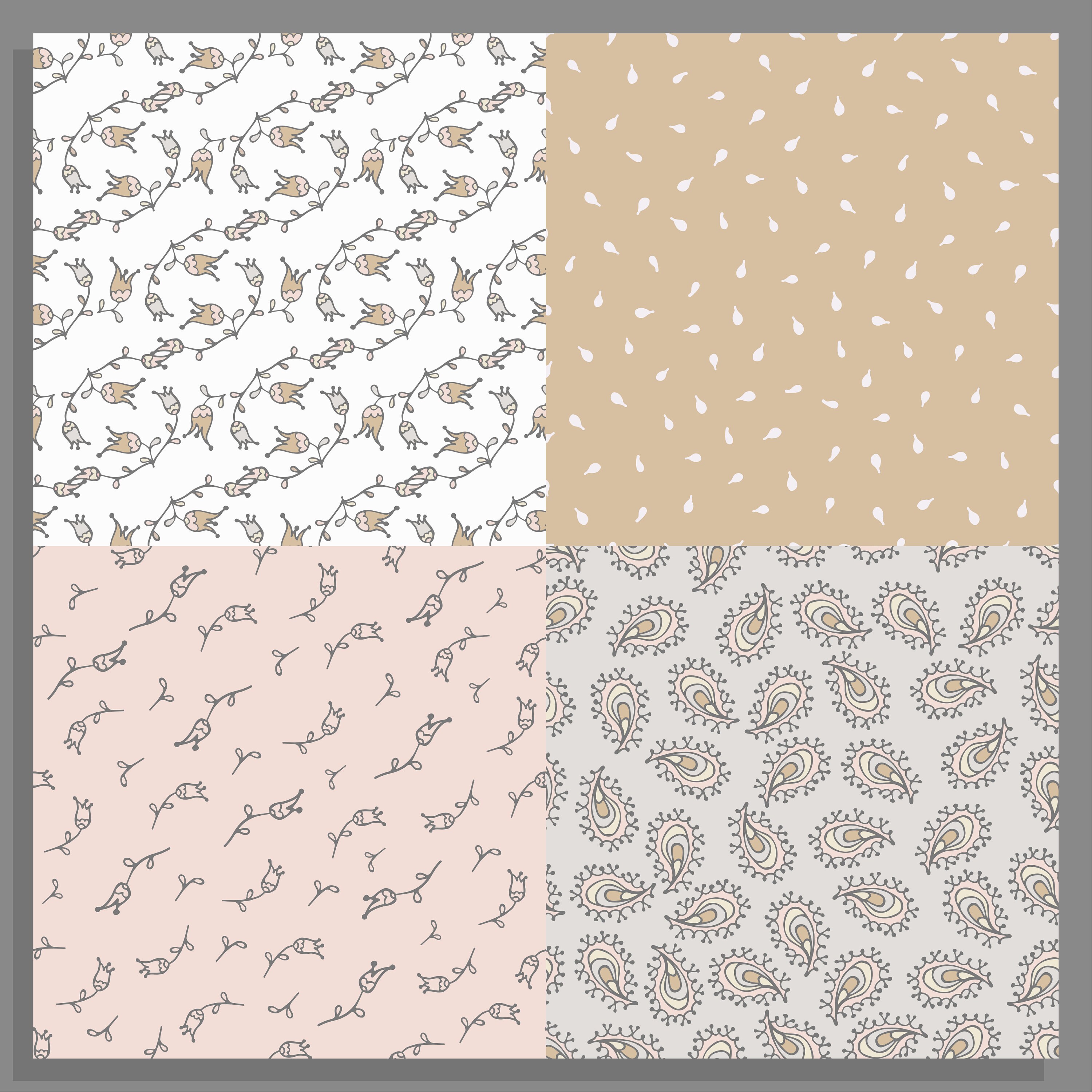 12 Paisley Floral Digital Paper Set, Seamless Textures, Flower Patterns ...