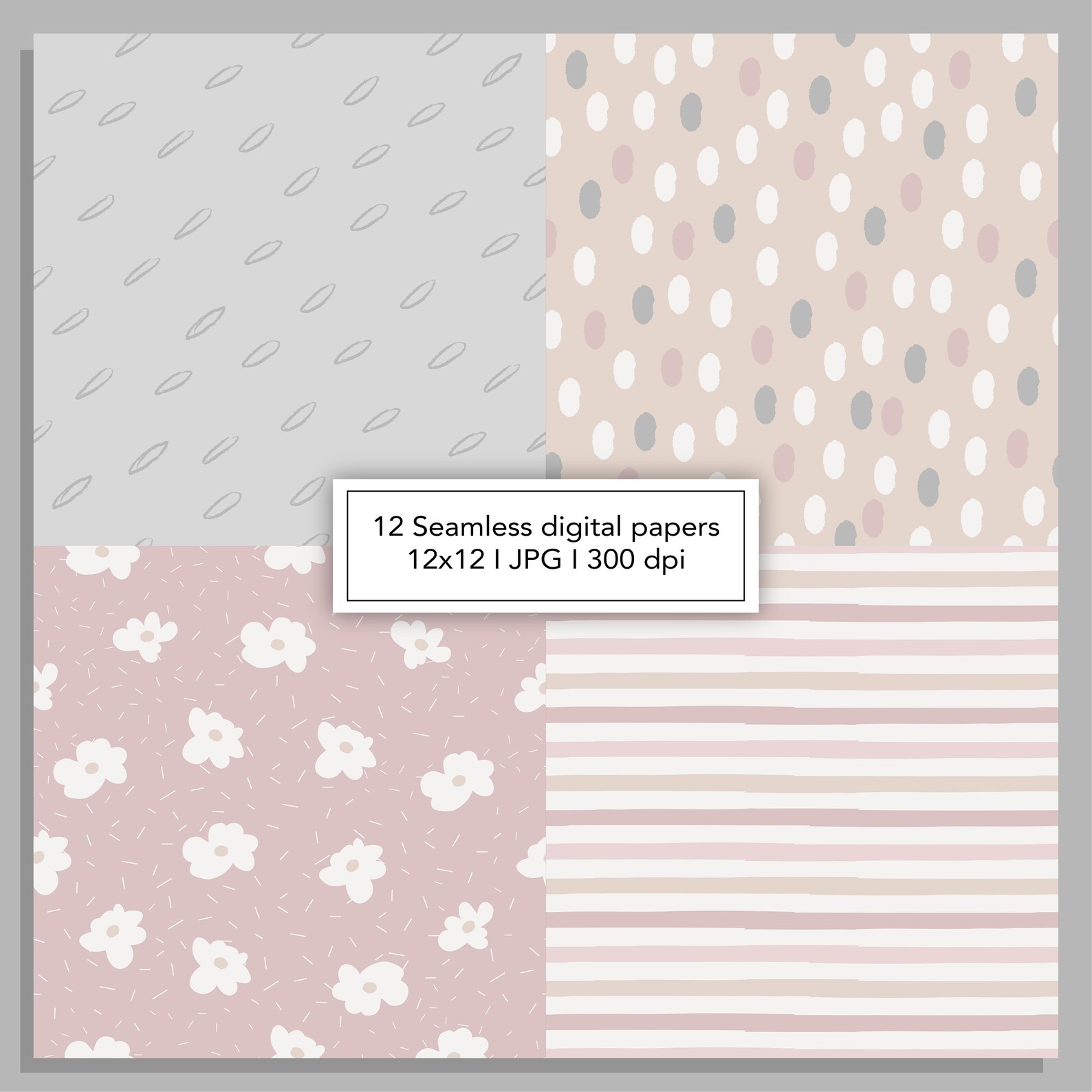 12 Floral Boho Digital Paper Set, Seamless Textures, Flower Patterns ...