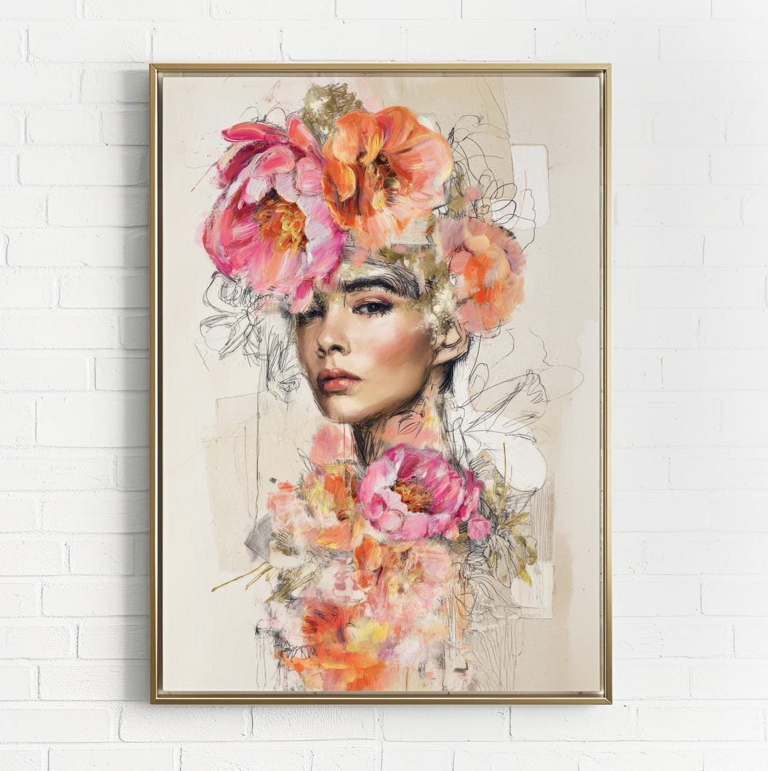 Floral Woman Portrait Print | Vintage Botanical Canvas Art (fine Art ...