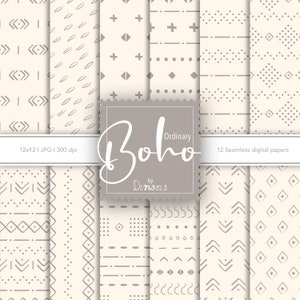 12 Boho Digital Papers, Gewone Beige Boho Digital Paper Pack, Neutrale patronen, Instant download, Digitale Scrapbooking, Commercieel Gebruik