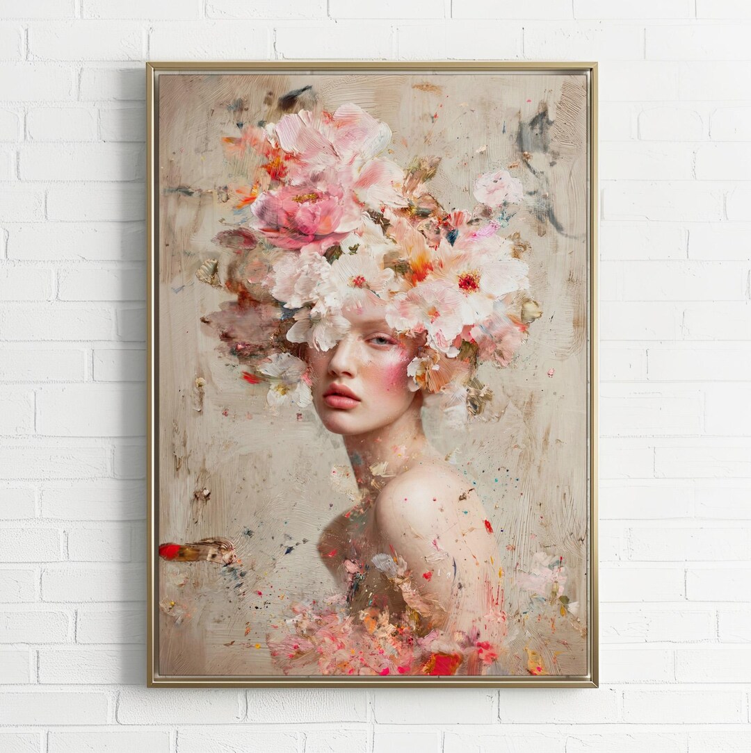 Floral Woman Portrait Print | Vintage Botanical Canvas Art (fine Art ...