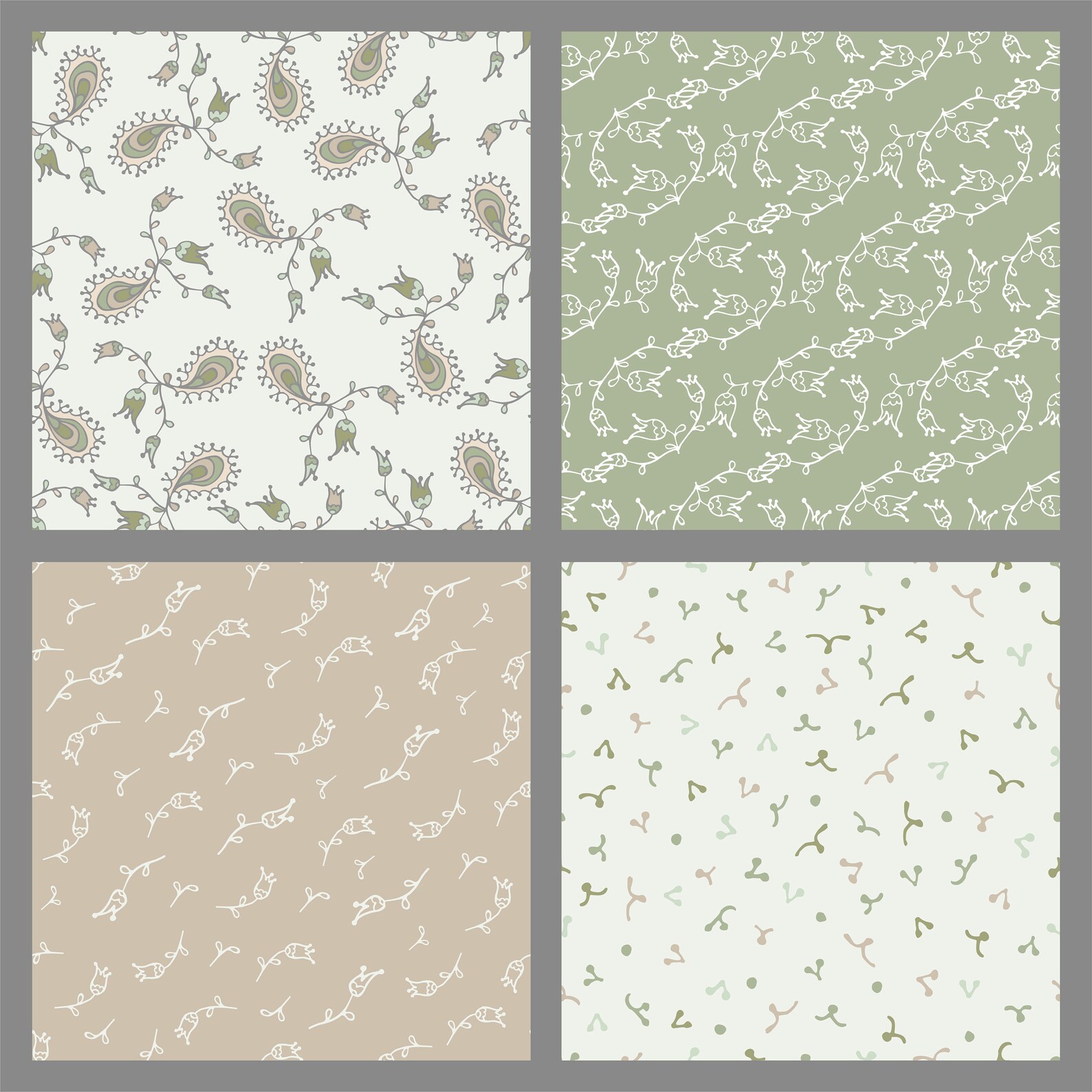12 Paisley Floral Digital Paper Set, Seamless Textures, Flower Patterns ...