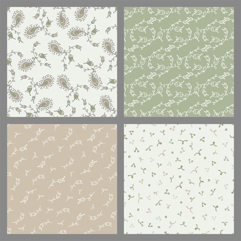 12 Paisley Floral Digital Paper Set, Seamless Textures, Flower Patterns ...