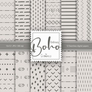 12 Boho Digital Papers, Gewone Beige Boho Digital Paper Pack, Neutrale patronen, Instant download, Digitale Scrapbooking, Commercieel Gebruik