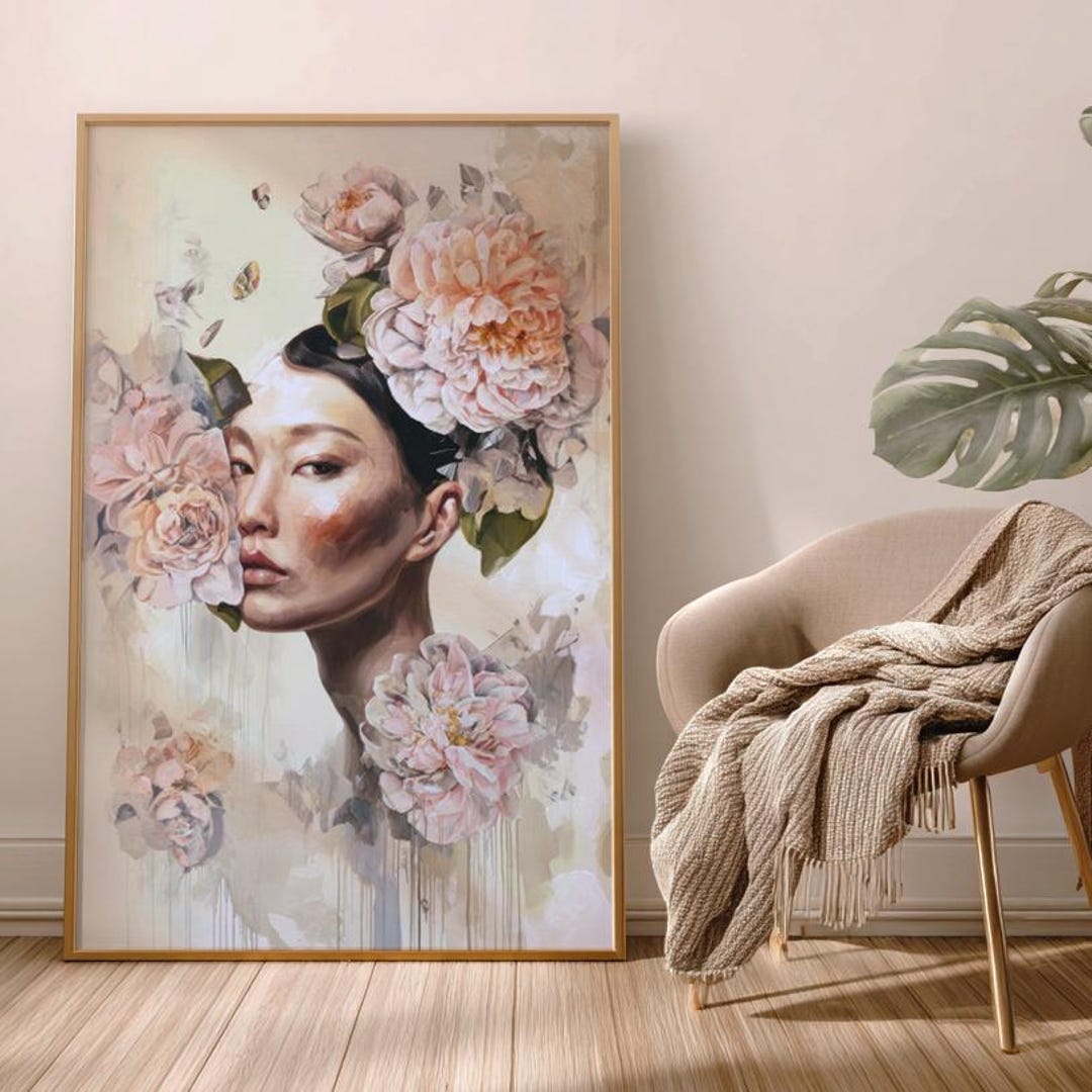 Floral Woman Portrait Print | Vintage Botanical Canvas Art (fine Art ...