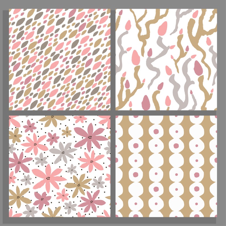 12 Neutral Floral Digital Paper Set, Seamless Textures, Flower Patterns ...