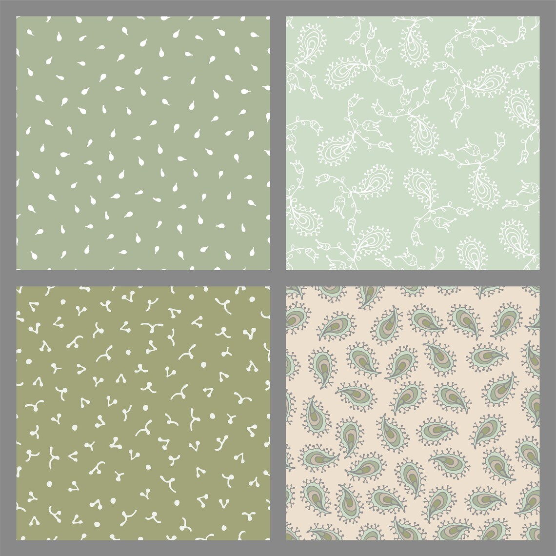 12 Paisley Floral Digital Paper Set, Seamless Textures, Flower Patterns ...
