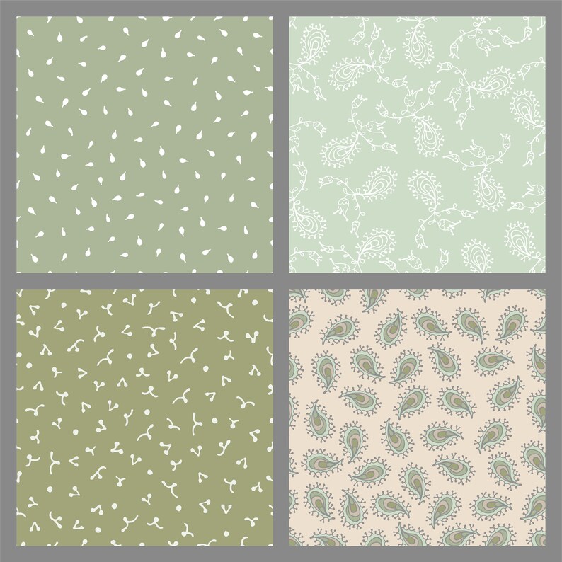 12 Paisley Floral Digital Paper Set, Seamless Textures, Flower Patterns ...