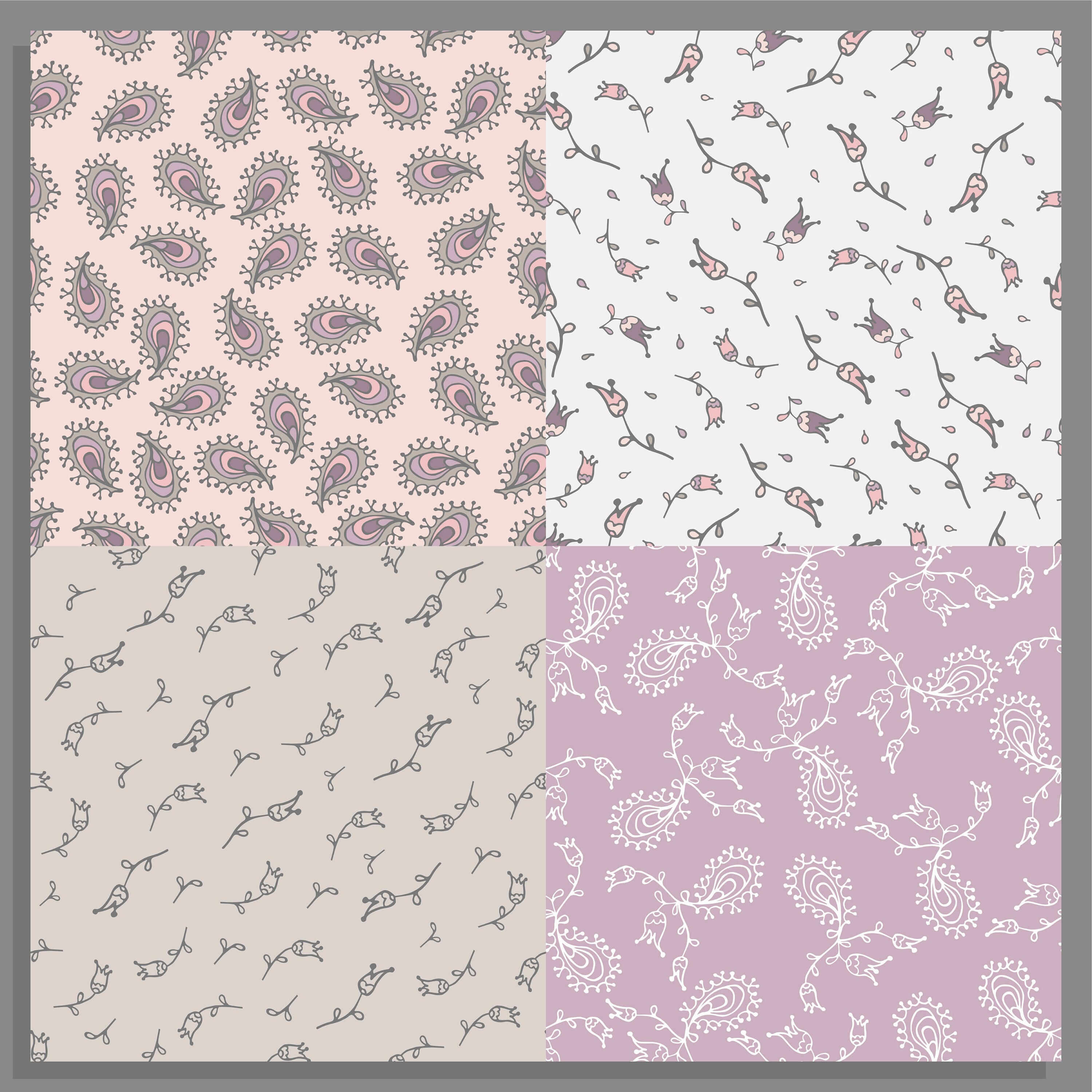 12 Paisley Floral Digital Paper Set, Seamless Textures, Flower Patterns ...
