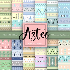 12 Aztec tribal ethnic digital pattern, JPEG, Native Digital Paper Pack, Scrapbooking pages, background, pattern, Aztec, Navajo, Tribal