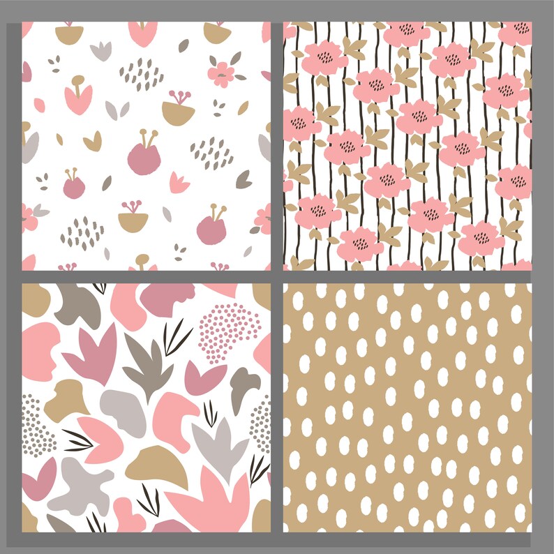 12 Neutral Floral Digital Paper Set, Seamless Textures, Flower Patterns ...