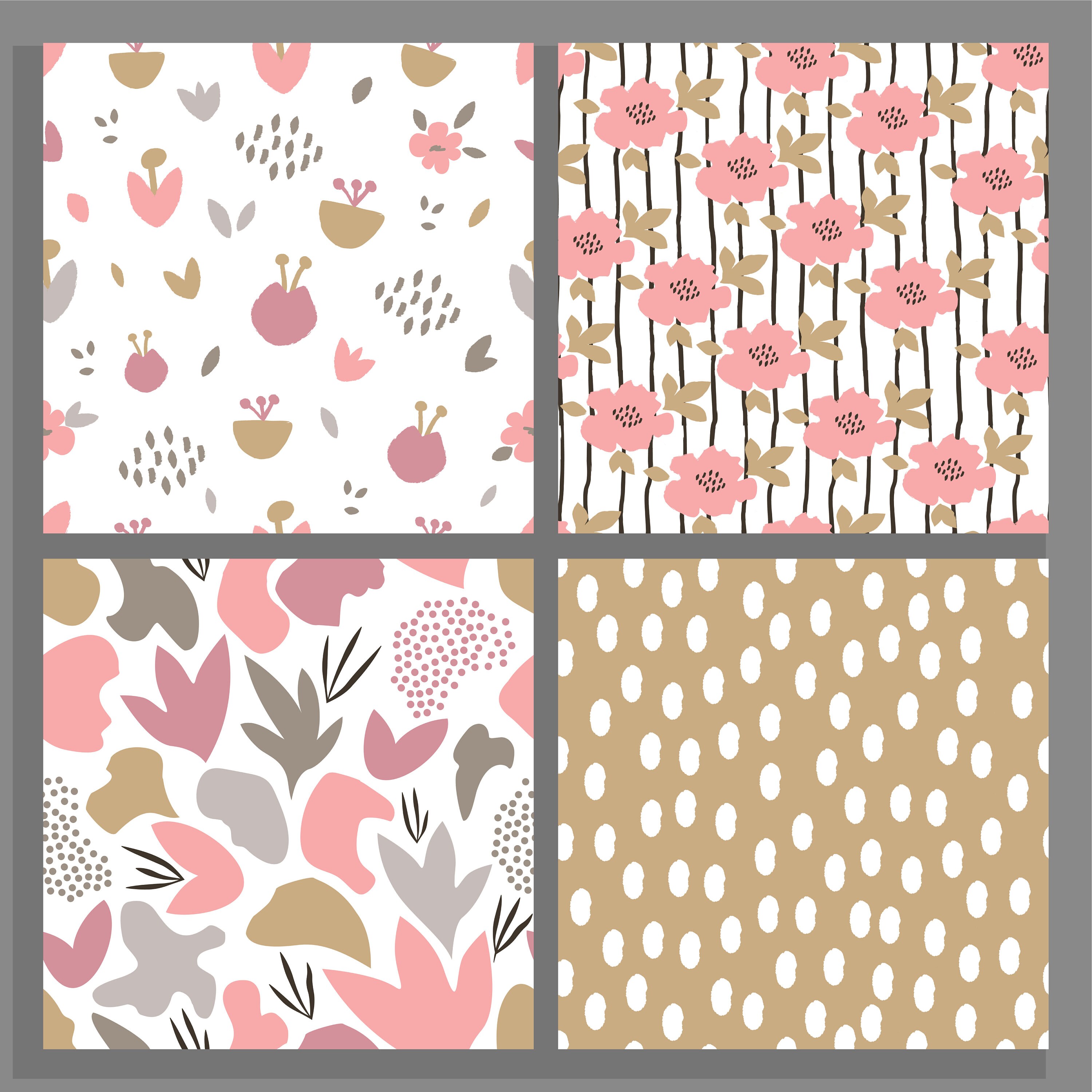 12 Neutral Floral Digital Paper Set, Seamless Textures, Flower Patterns ...