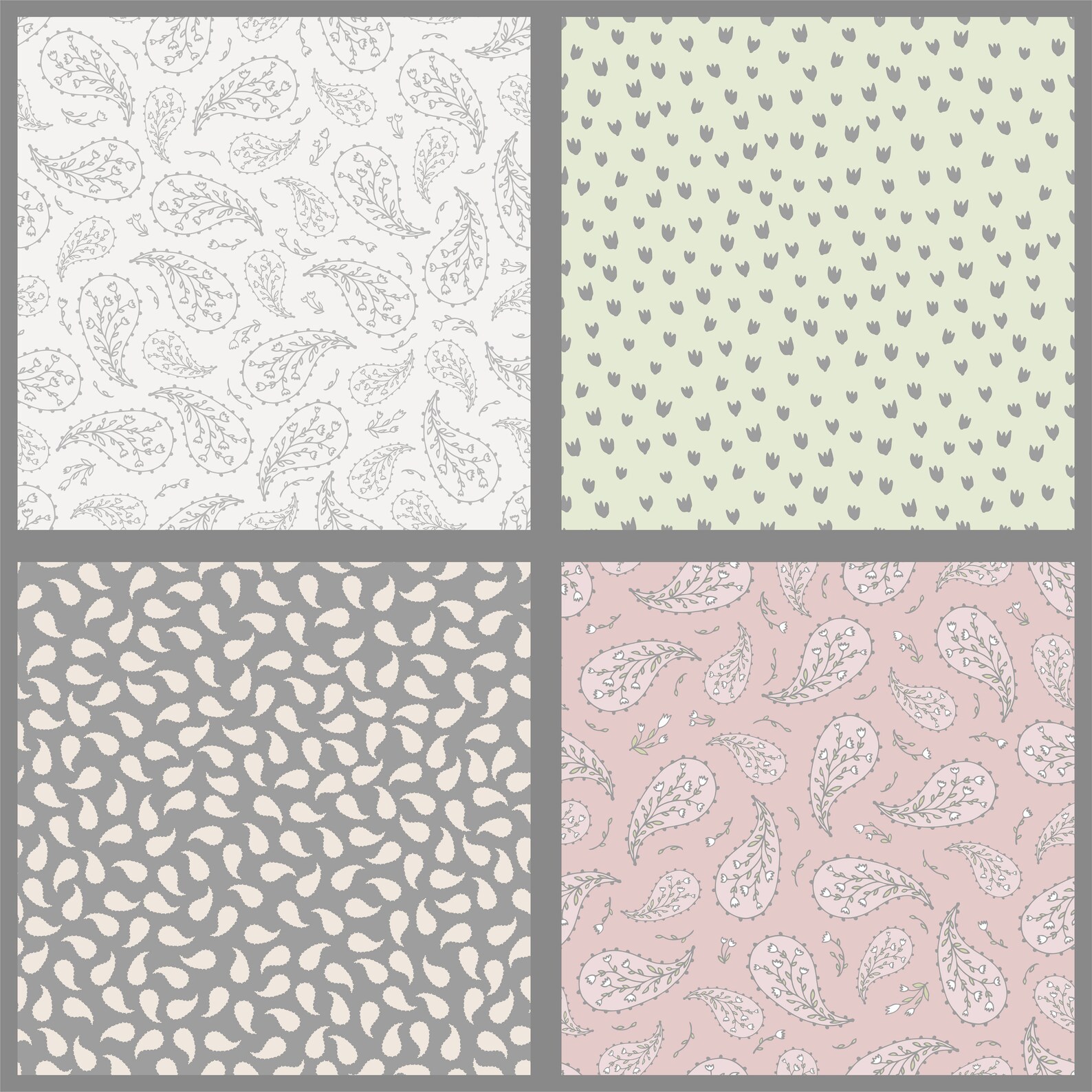 12 Paisley Floral Digital Paper Set, Seamless Textures, Flower Patterns ...