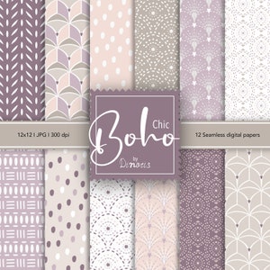 12 Boho Digital Papers, Neutral Boho Chic Digital Paper Pack, Neutral patterns, Instant download, Digital Scrapbooking, Commercial Use