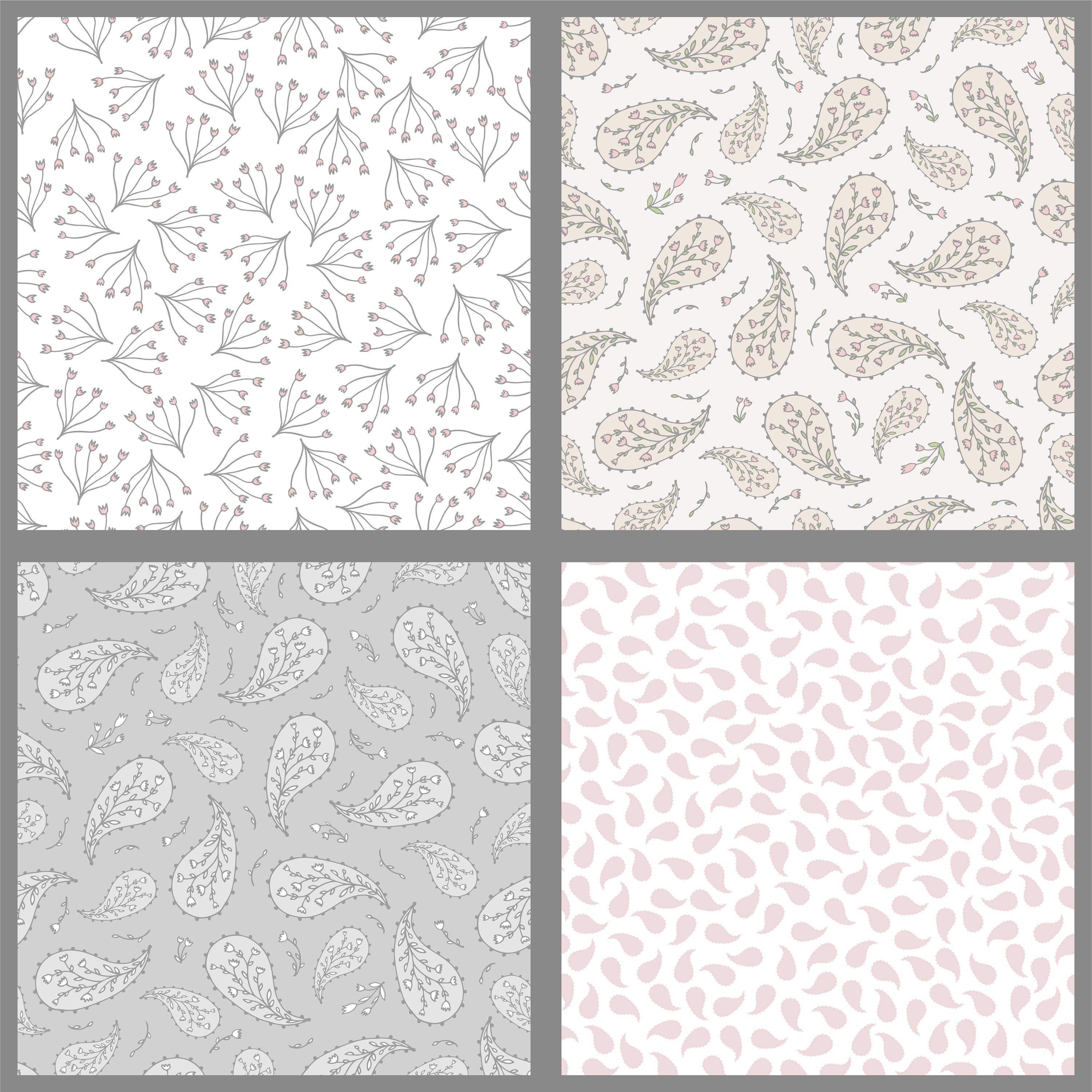 12 Paisley Floral Digital Paper Set, Seamless Textures, Flower Patterns ...