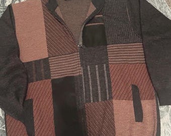 Gionfriddo-sweater XXL Cosby-herensweater met volledige ritssluiting Made in Italy bruine patches