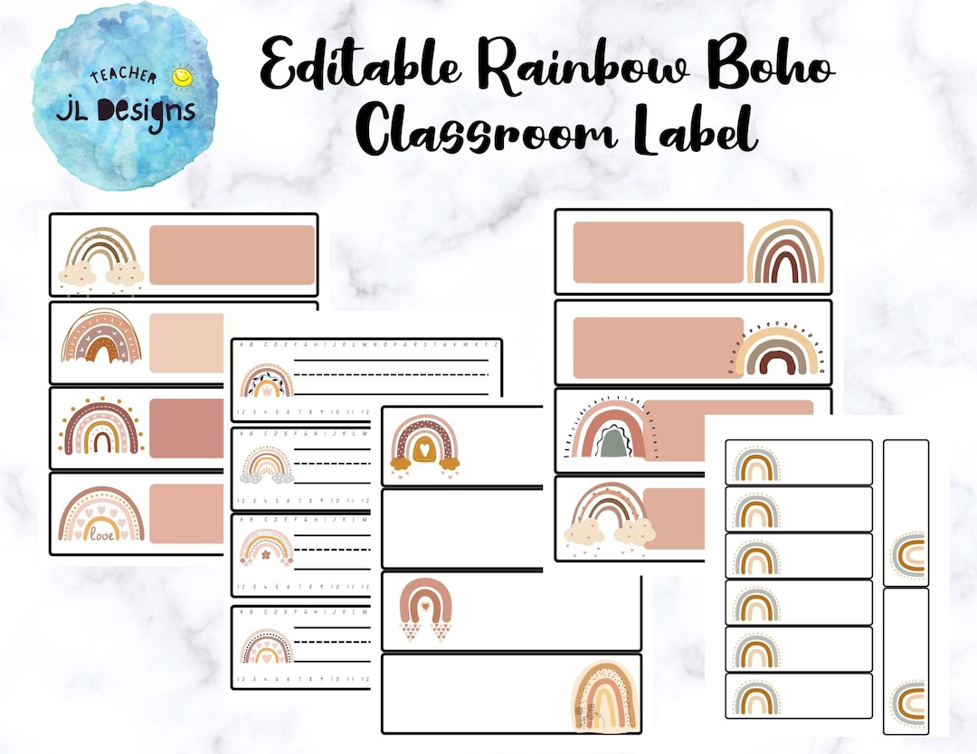 Rainbow Boho Classroom Label, Name Plate, Digital Download and ...