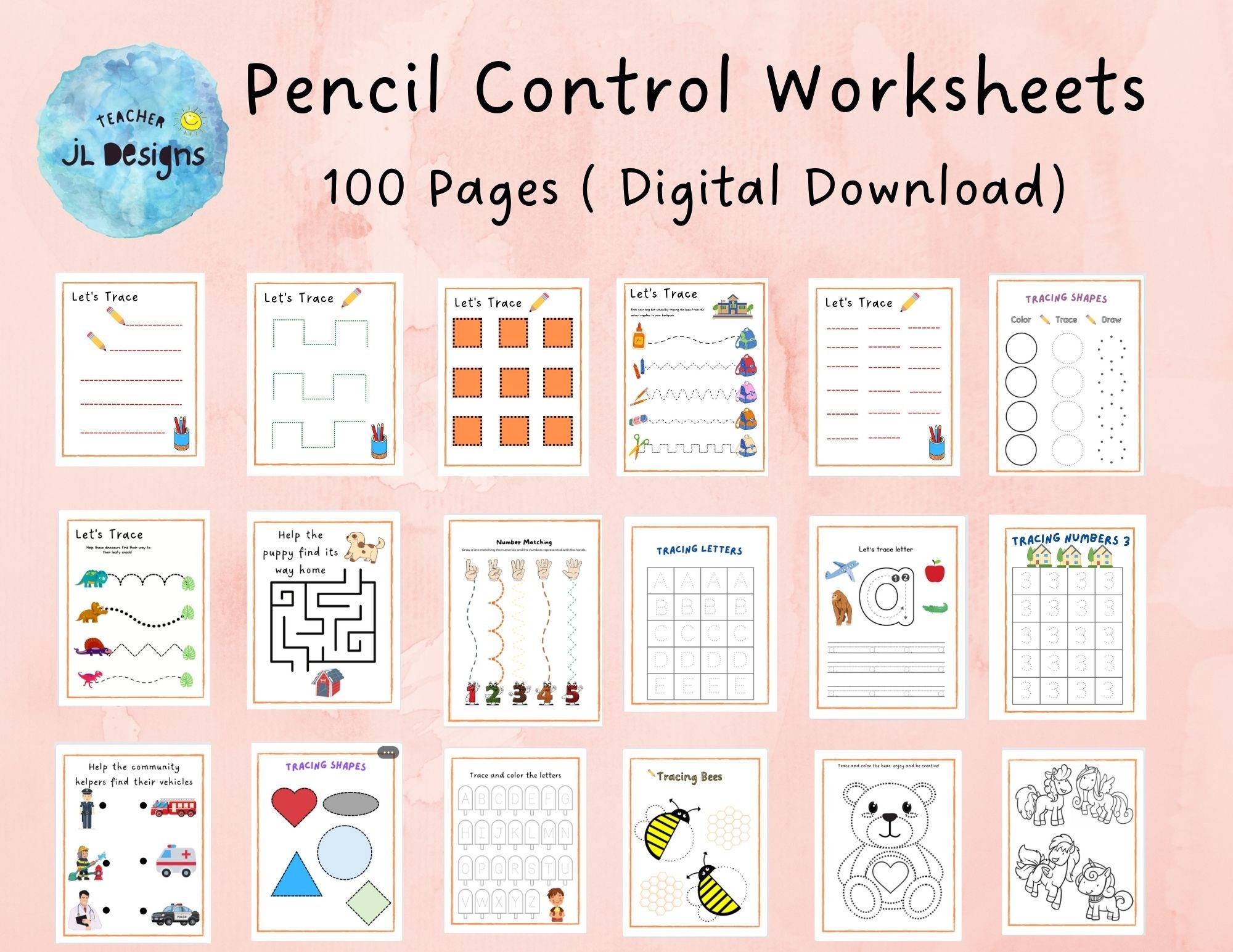 Pencil Control Worksheet Homeschool Activity Tracing and - Etsy