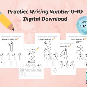 Numbers 0 to 10 Tracing Printable, Writing Practice, Toddlers, Preschool, PreK, Homeschool