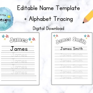 Editable Name Template | Name Work Sheet| Instant Download| Trace Your ...