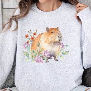 Capybara lover sweatshirt crewneck gifts for her floral funny shirt animal kingdom shirt animal lover Womens floral capybara sweatshirt
